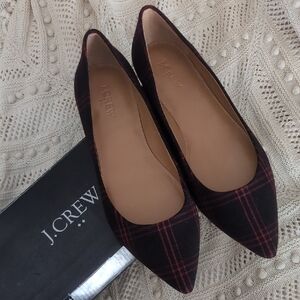 New! Amelia J. Crew Women's Black and Red Plaid Flats